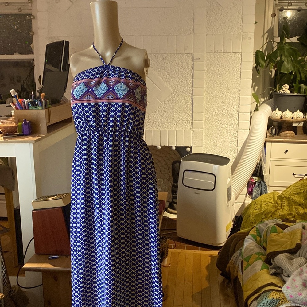 Blue Blush Strapless Maxi Dress - Blue and Pink